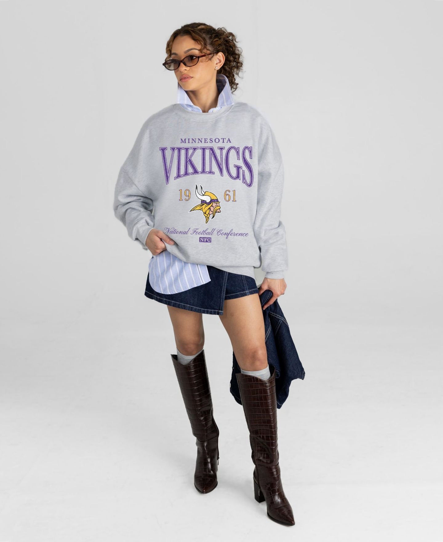 Женская толстовка Gameday Couture Ash Minnesota Vikings Instant Classic Oversized Premium Drop Shoulder — фото 3