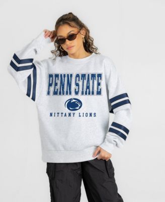 Women's Ash Penn State Nittany Lions Stadium Stripes Oversized Fleece Sweatshirt