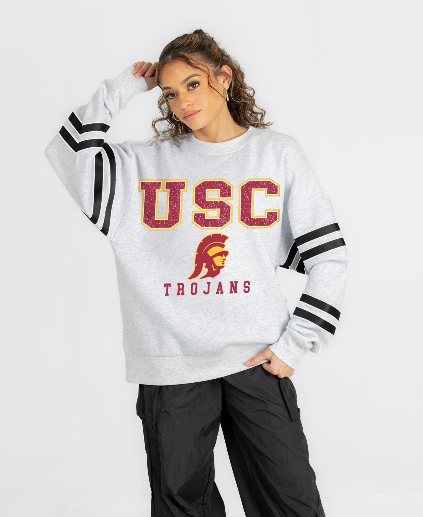 Женская толстовка Gameday Couture Ash USC Trojans Stadium Stripes Oversized Fleece — фото 4