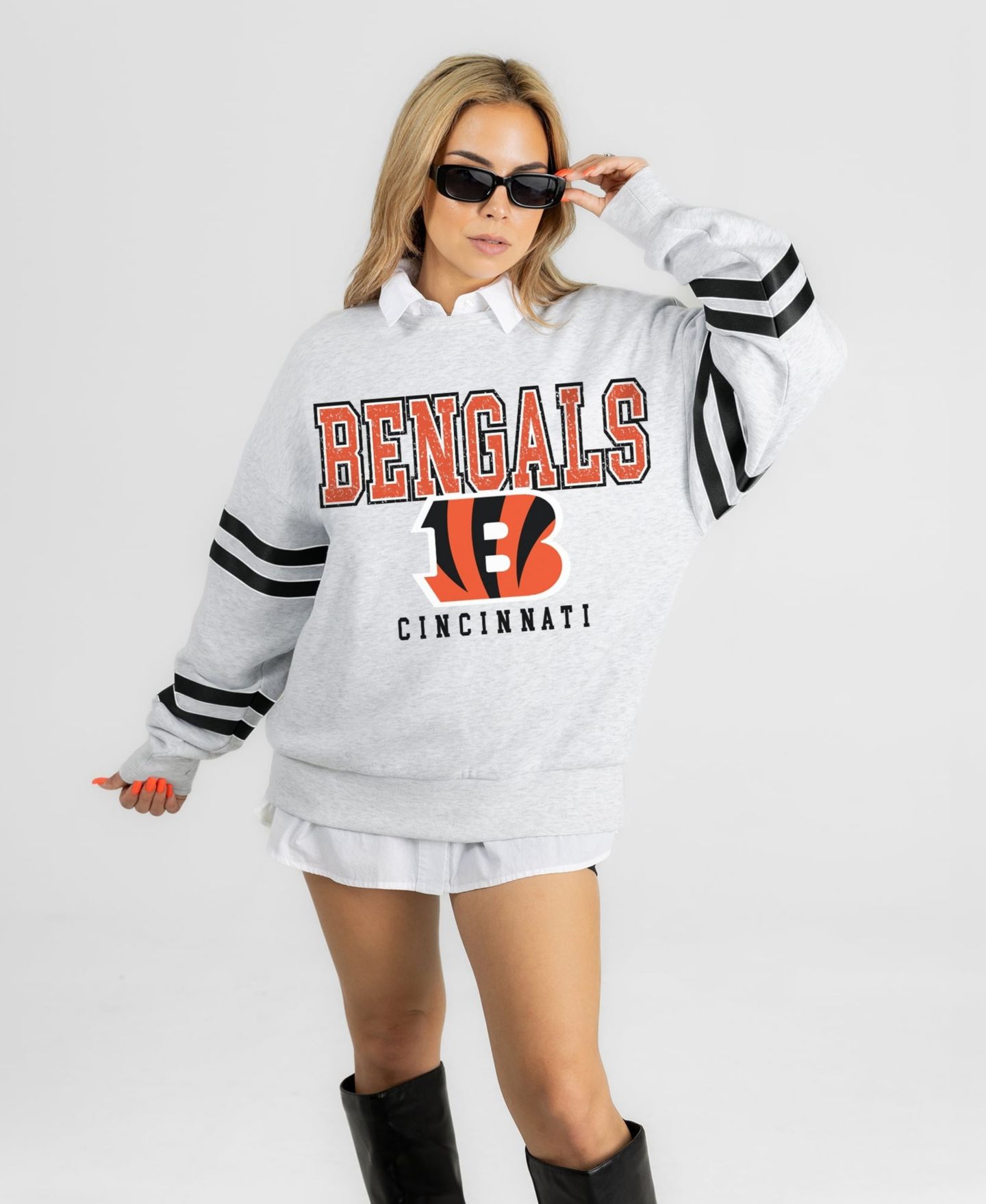 Женская толстовка Gameday Couture Ash Cincinnati Bengals Stadium Stripes Oversized Fleece — фото 4