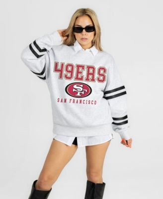 Women's Ash San Francisco 49ers Stadium Stripes Oversized Fleece Sweatshirt