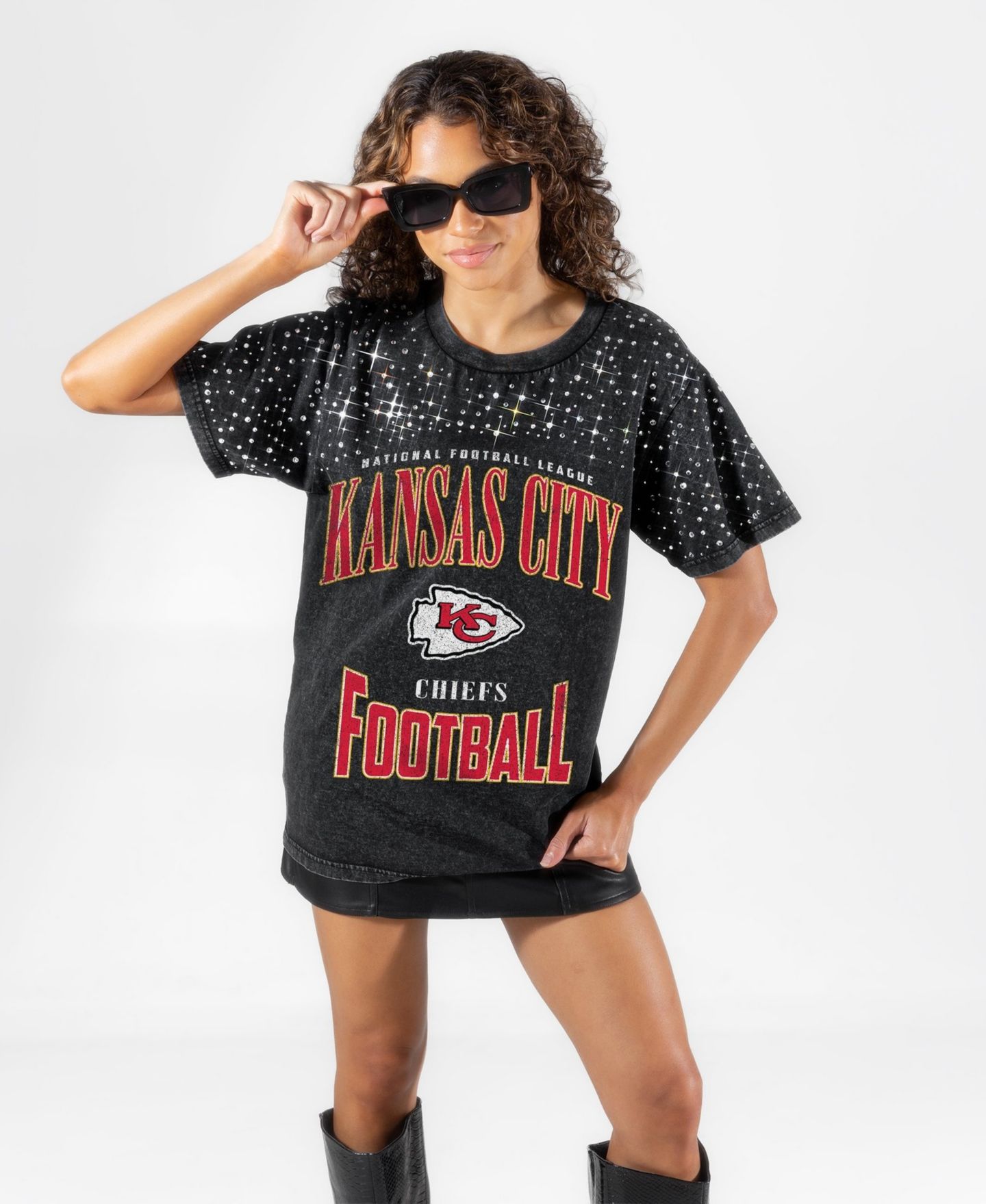 Женская футболка Gameday Couture Black Kansas City Chiefs In the Zone Washed Micro Rhinestone — фото 4