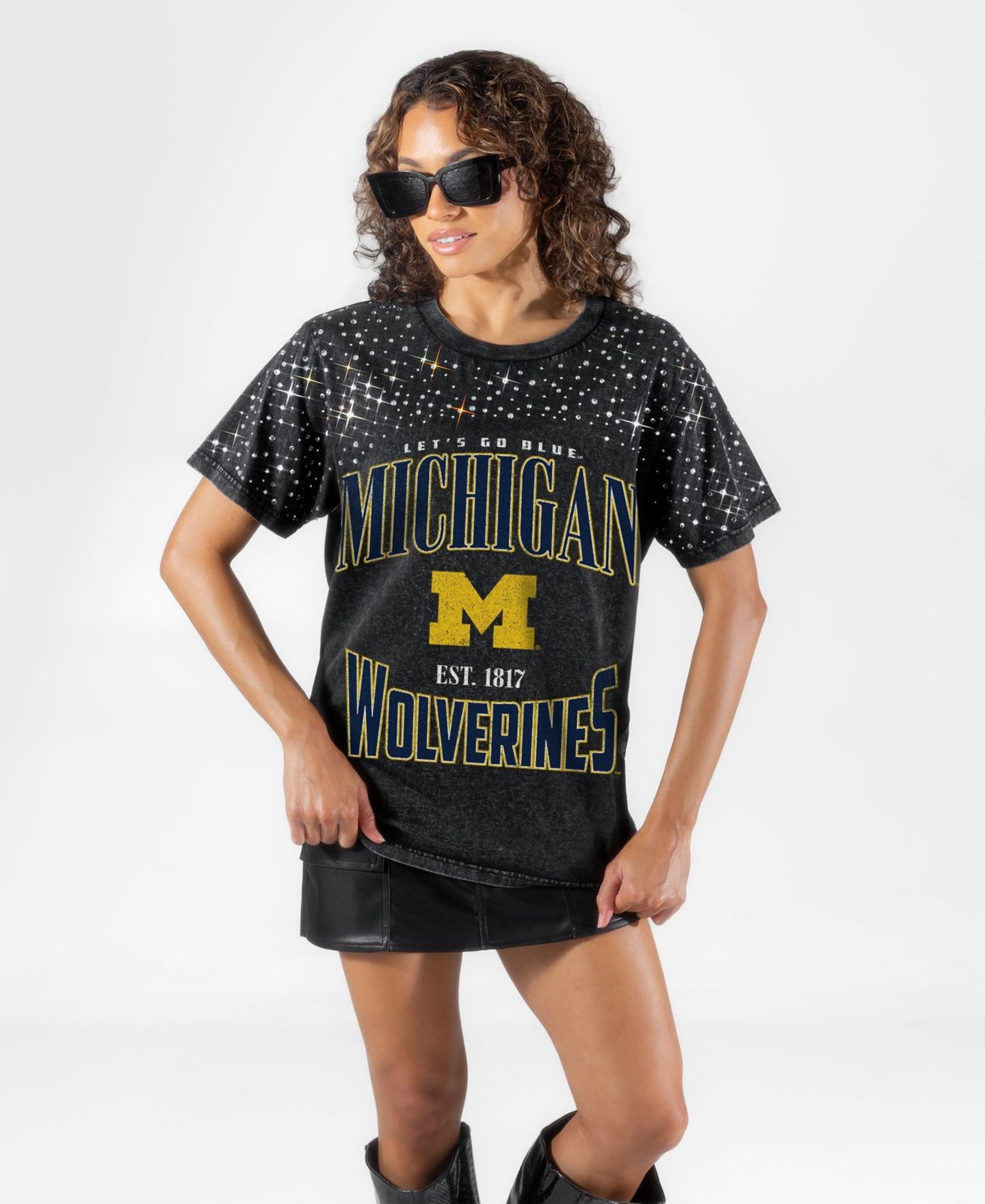 Женская футболка Gameday Couture Black Michigan Wolverines In the Zone Washed Micro Rhinestone — фото 1