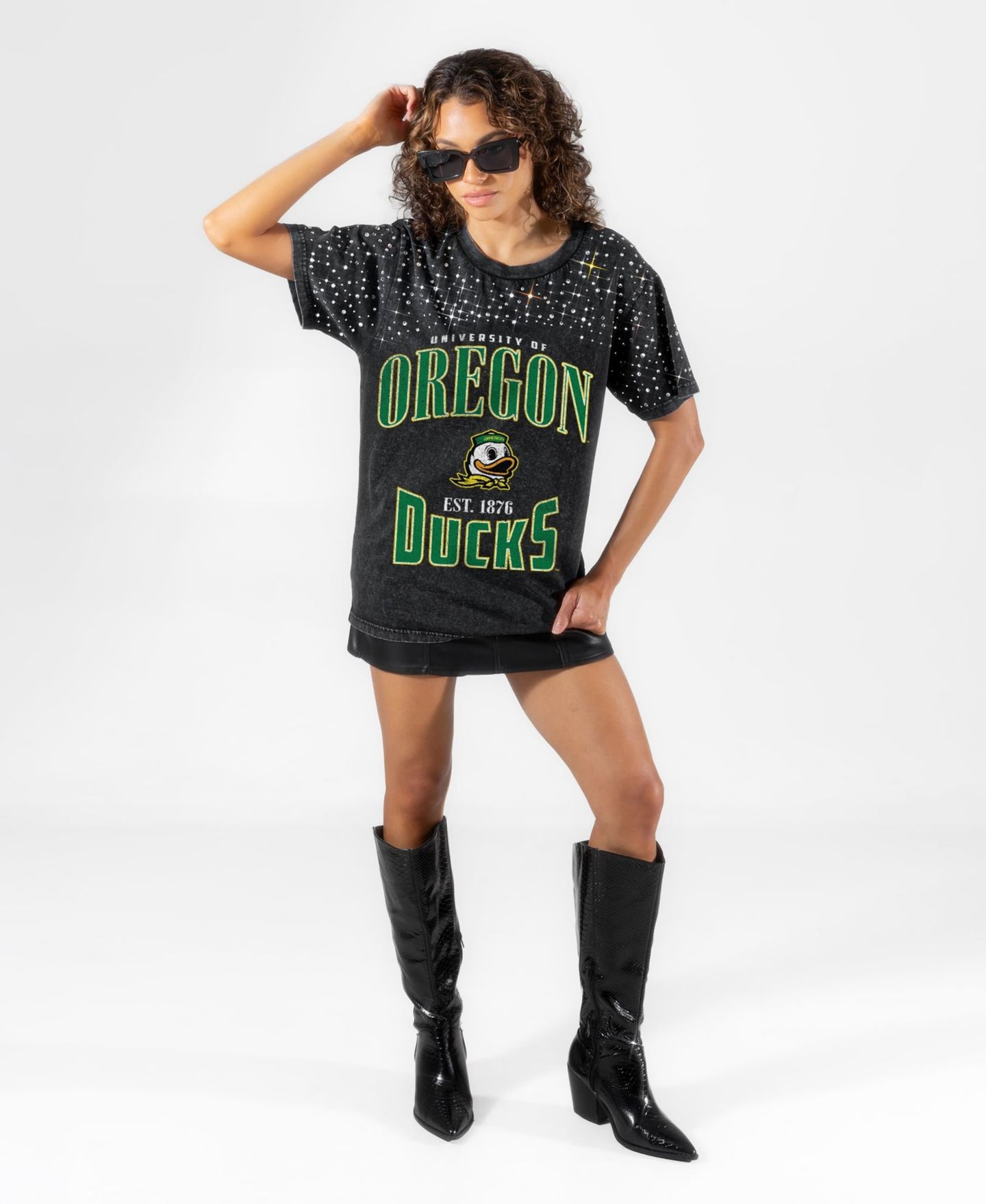 Женская футболка Gameday Couture Black Oregon Ducks In the Zone Washed Micro Rhinestone — фото 3