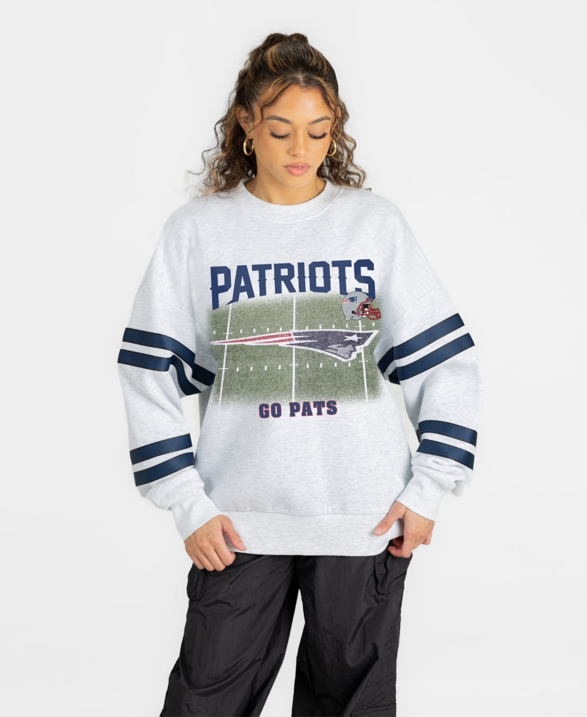 Gameday Couture Women's Ash New England Patriots Off the Grid Oversized Fleece Sweatshirt - Ash, Navy
