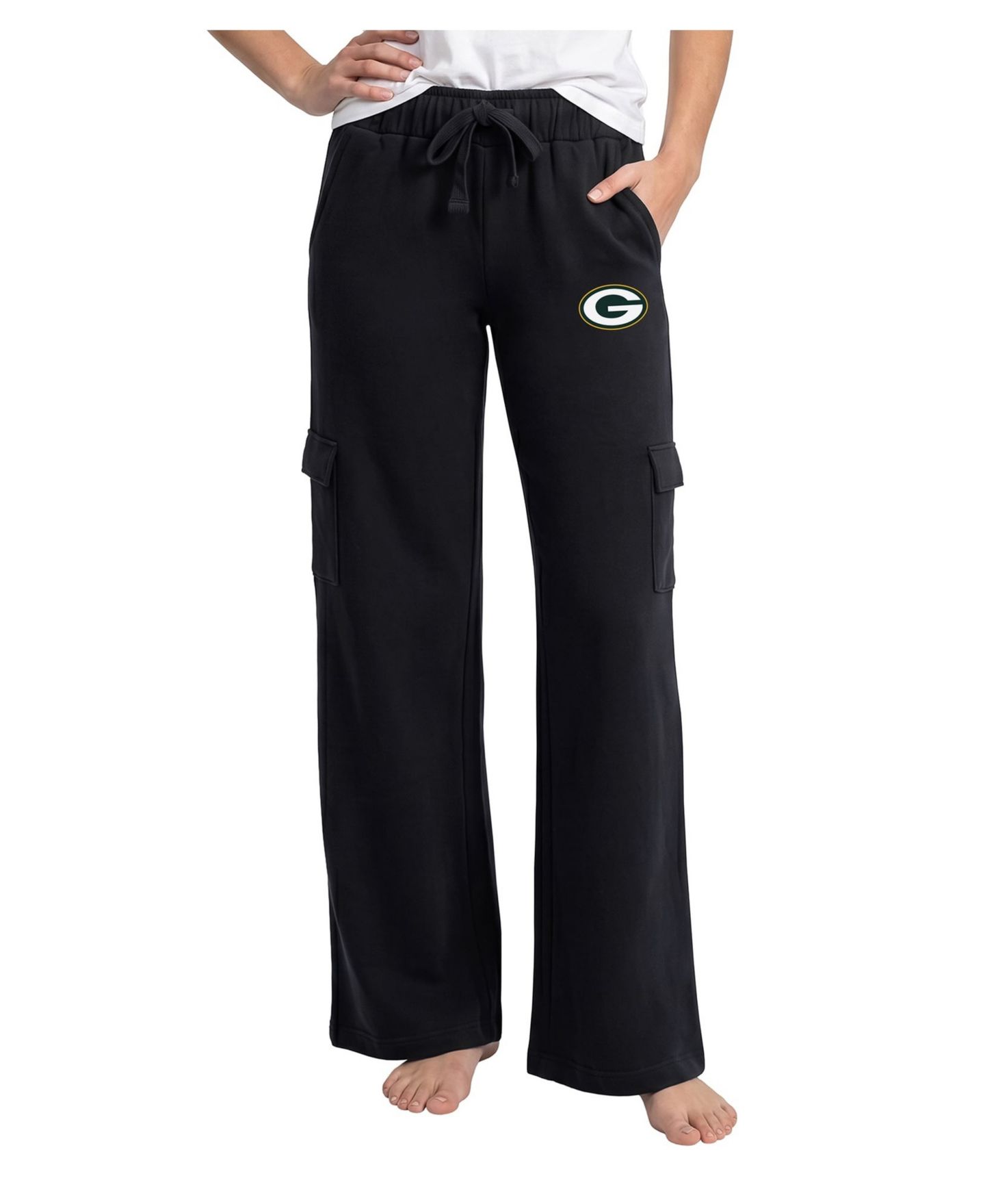Женские брюки Concepts Sport Black Green Bay Packers Truett Wide-Leg Cargo Fleece — фото 1
