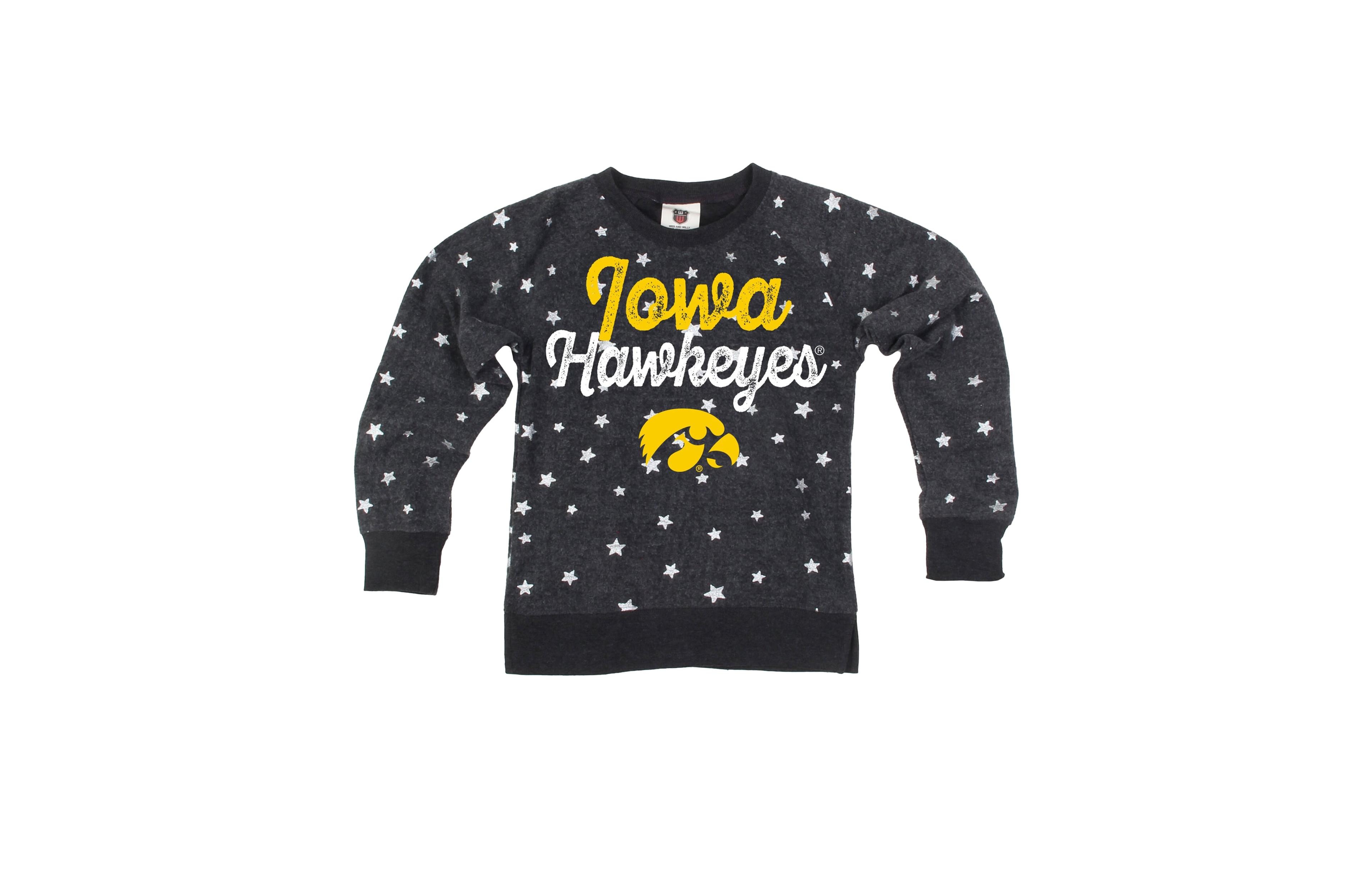 Wes & Willy Big Girls' Black Iowa Hawkeyes Shimmer Star Reverse Fleece Sweatshirt