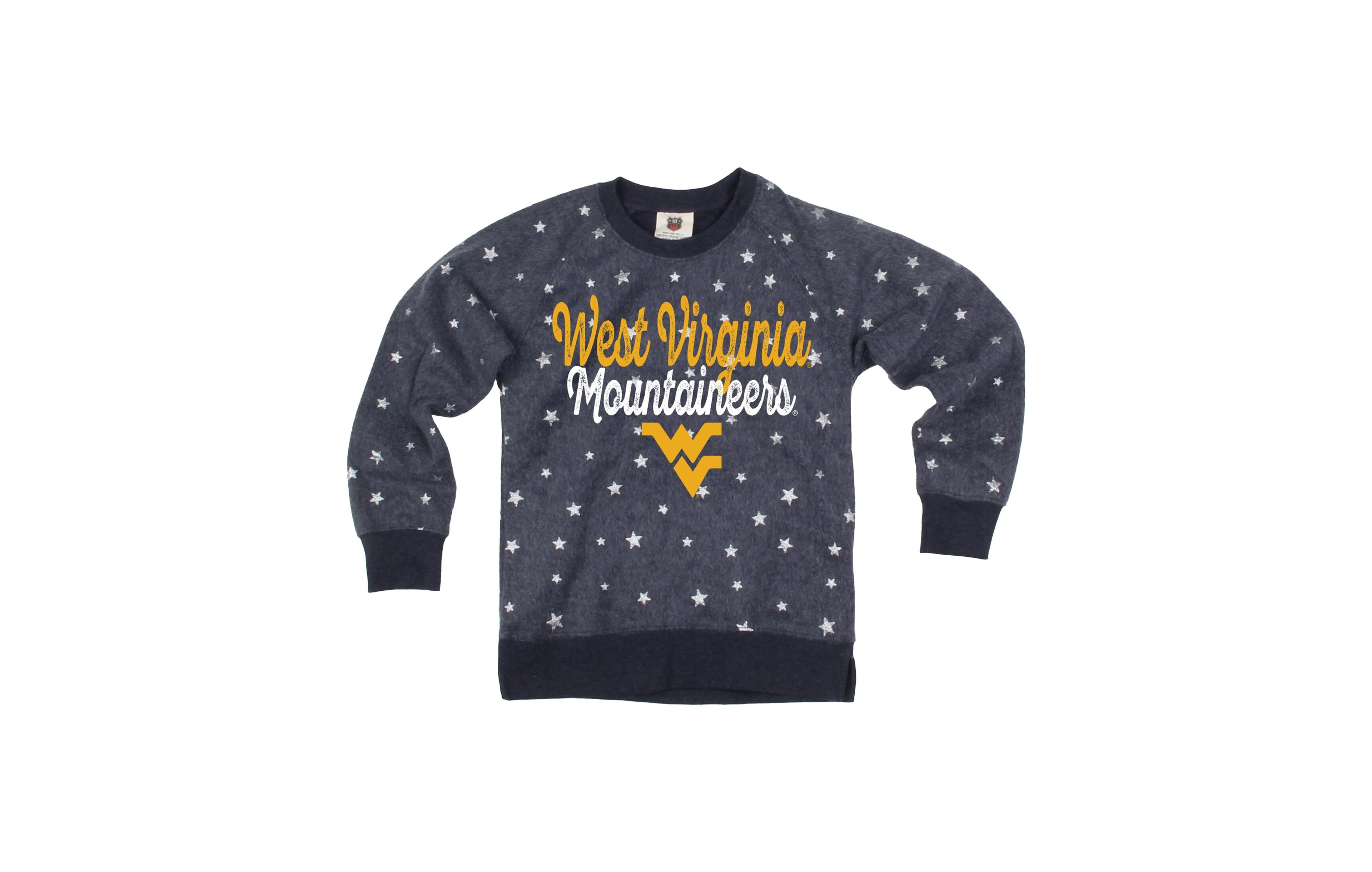 Wes & Willy Big Girls' Navy West Virginia Mountaineers Shimmer Star Reverse Fleece Sweatshirt