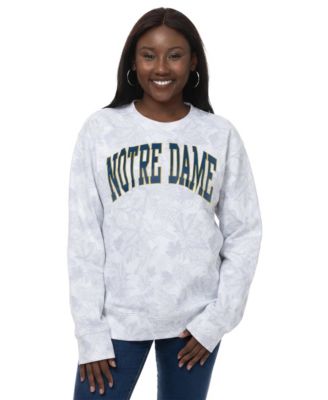 Women's Gray Notre Dame Fighting Irish Camo Arch Logo Fleece Crewneck Sweatshirt