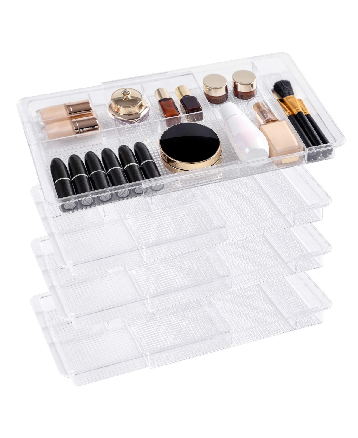 Four Candies Expandable Plastic Makeup Drawer Organizer Adjustable Storage Compartments Versatile Desk Organization