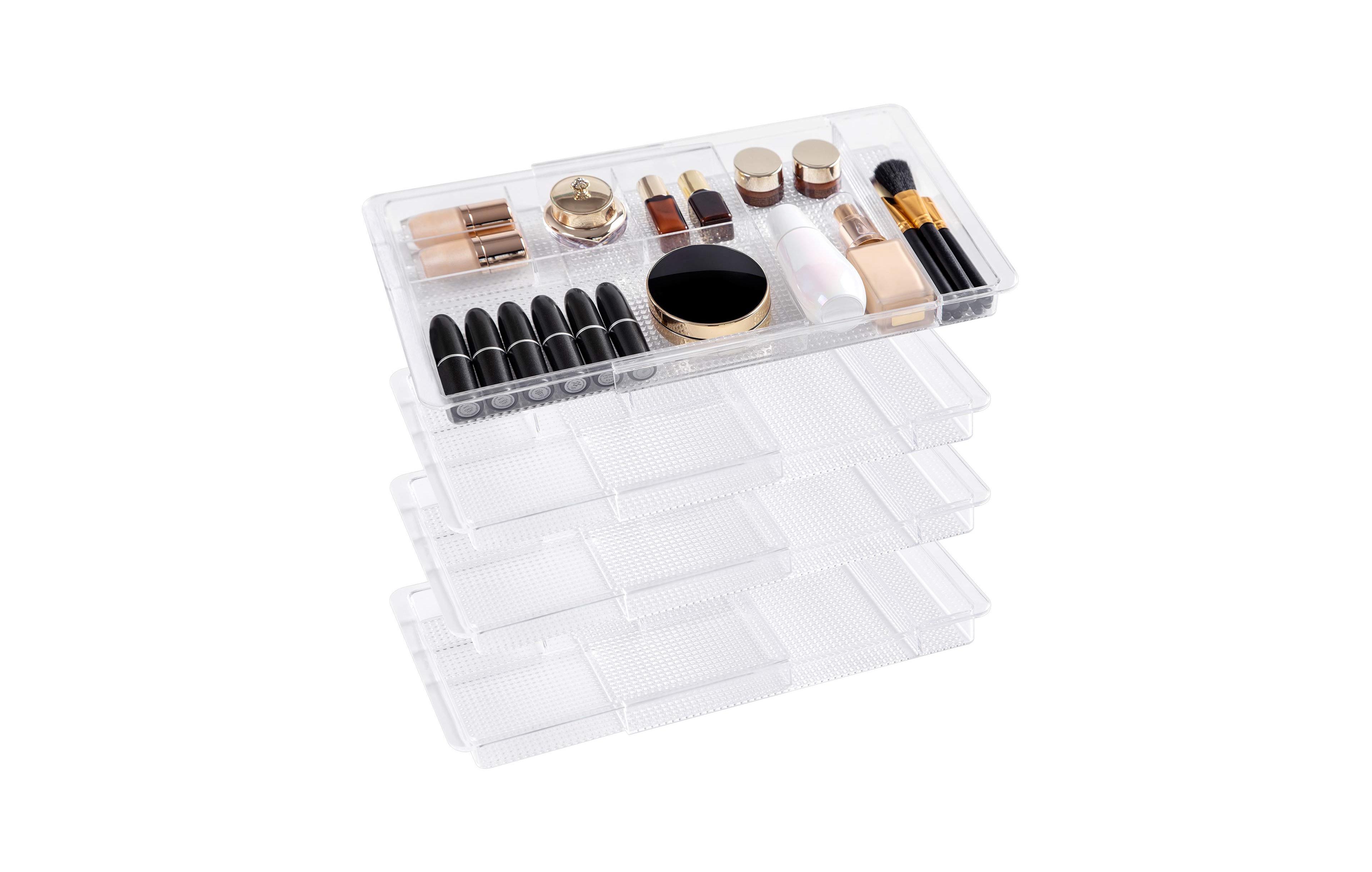 Four Candies Expandable Plastic Makeup Drawer Organizer Adjustable Storage Compartments Versatile Desk Organization