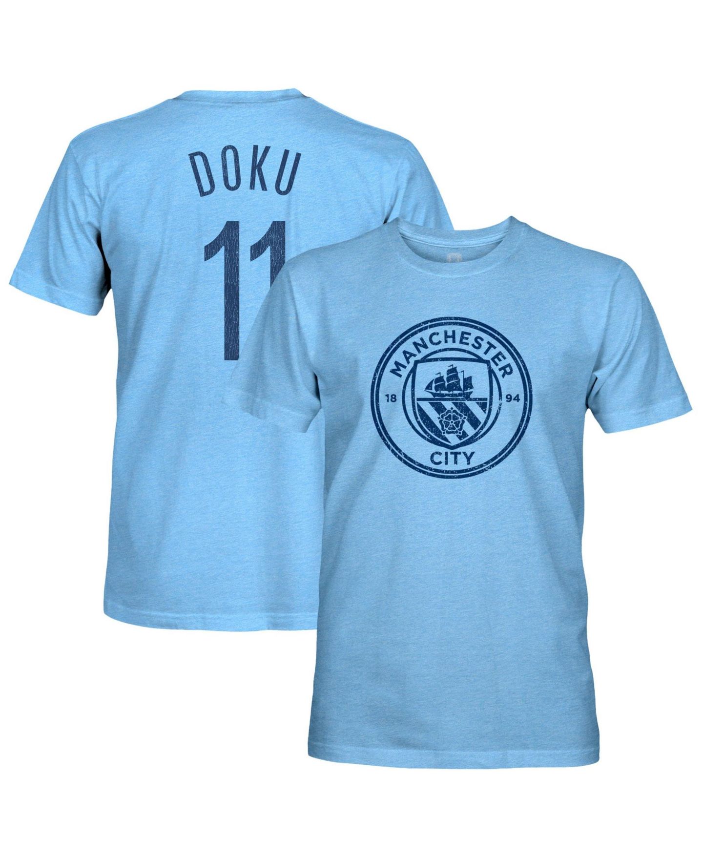 Мужская футболка 1863FC Jeremy Doku Sky Blue Manchester City Player Name & Number Twisted Tri-Blend Slub — фото 1