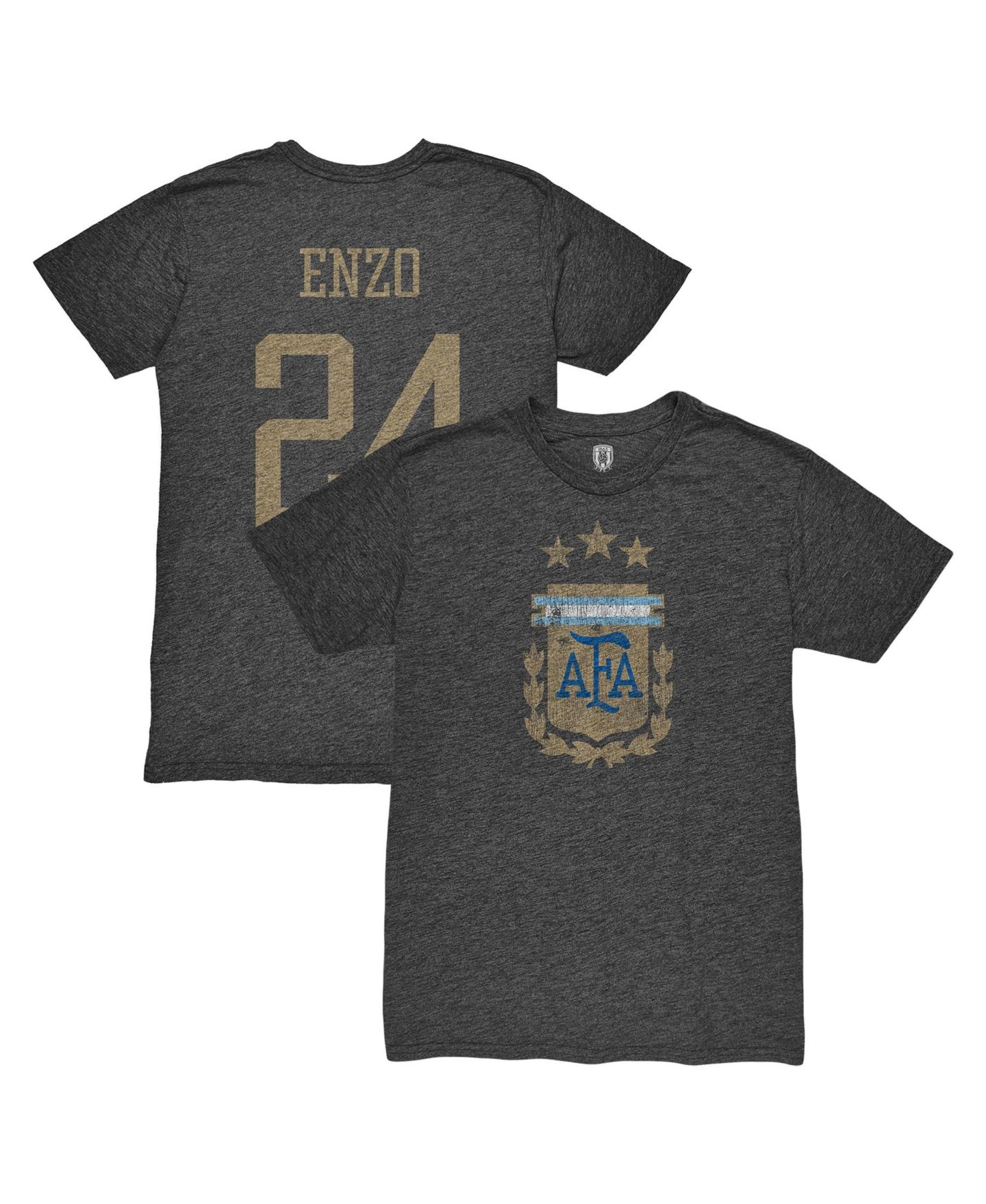 Мужская футболка 1863FC Enzo Fernández Black Argentina National Team Player Vintage Tri-Blend — фото 1