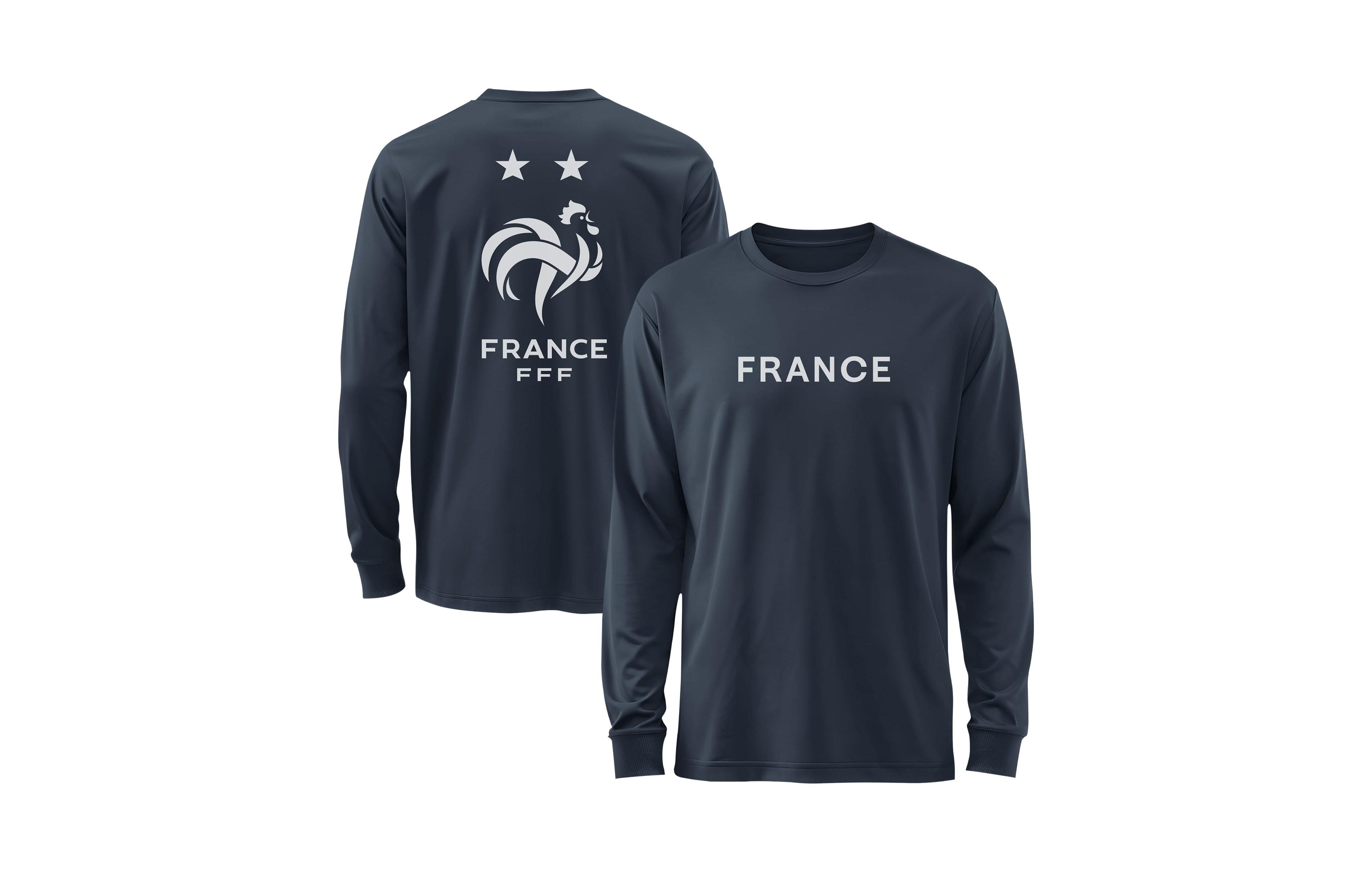 1863FC Men's Navy France National Team Mono Badge Wordmark Long-Sleeve T-Shirt