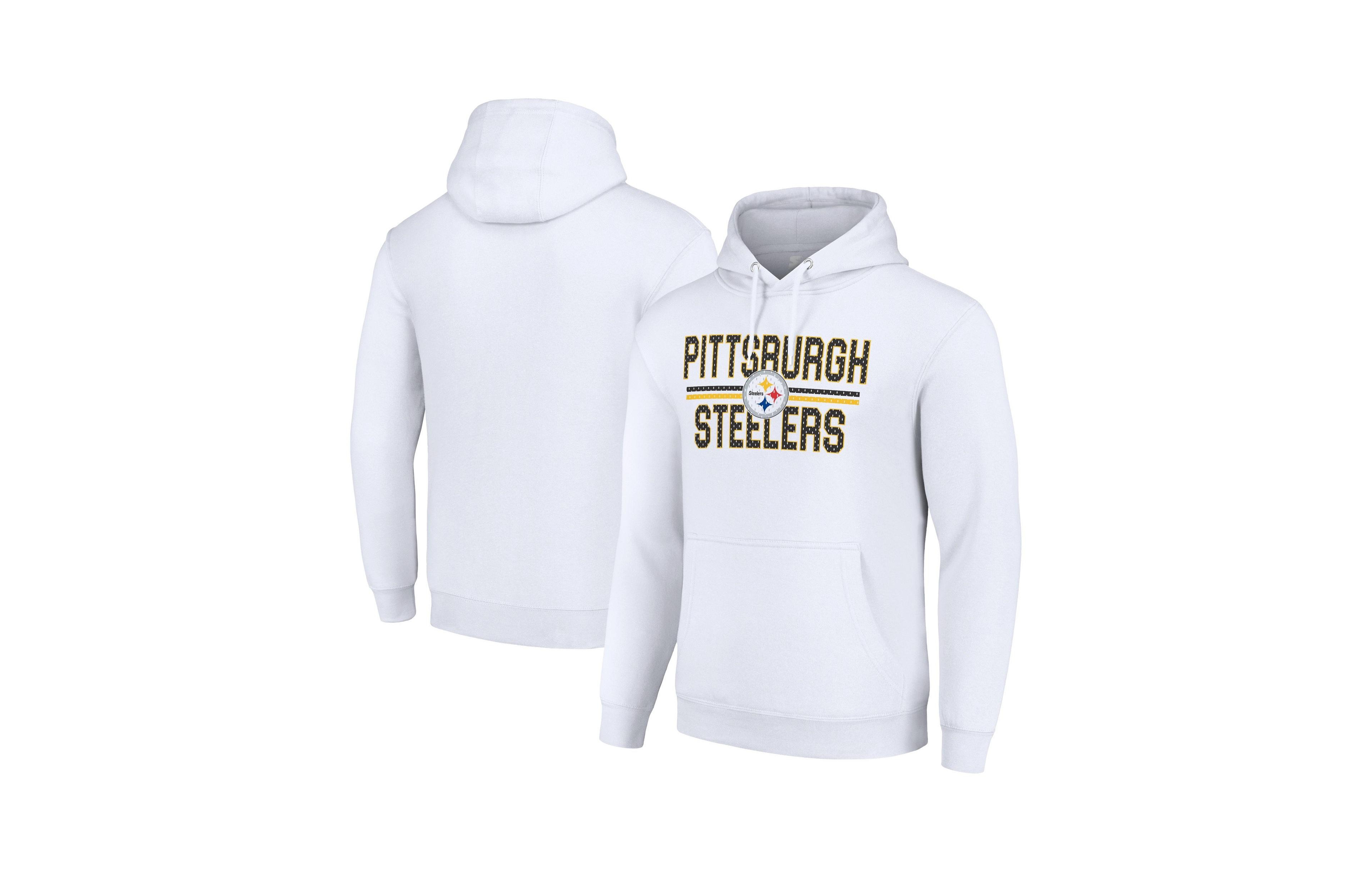 Starter Men's and Women's White Pittsburgh Steelers Team Mesh Print Graphic Tri-Blend Pullover Hoodie
