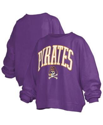 Women's Purple ECU Pirates Oversized Janise Arch Over Logo Fleece Sweatshirt