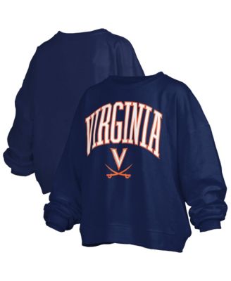 Women's Navy Virginia Cavaliers Oversized Janise Arch Over Logo Fleece Sweatshirt