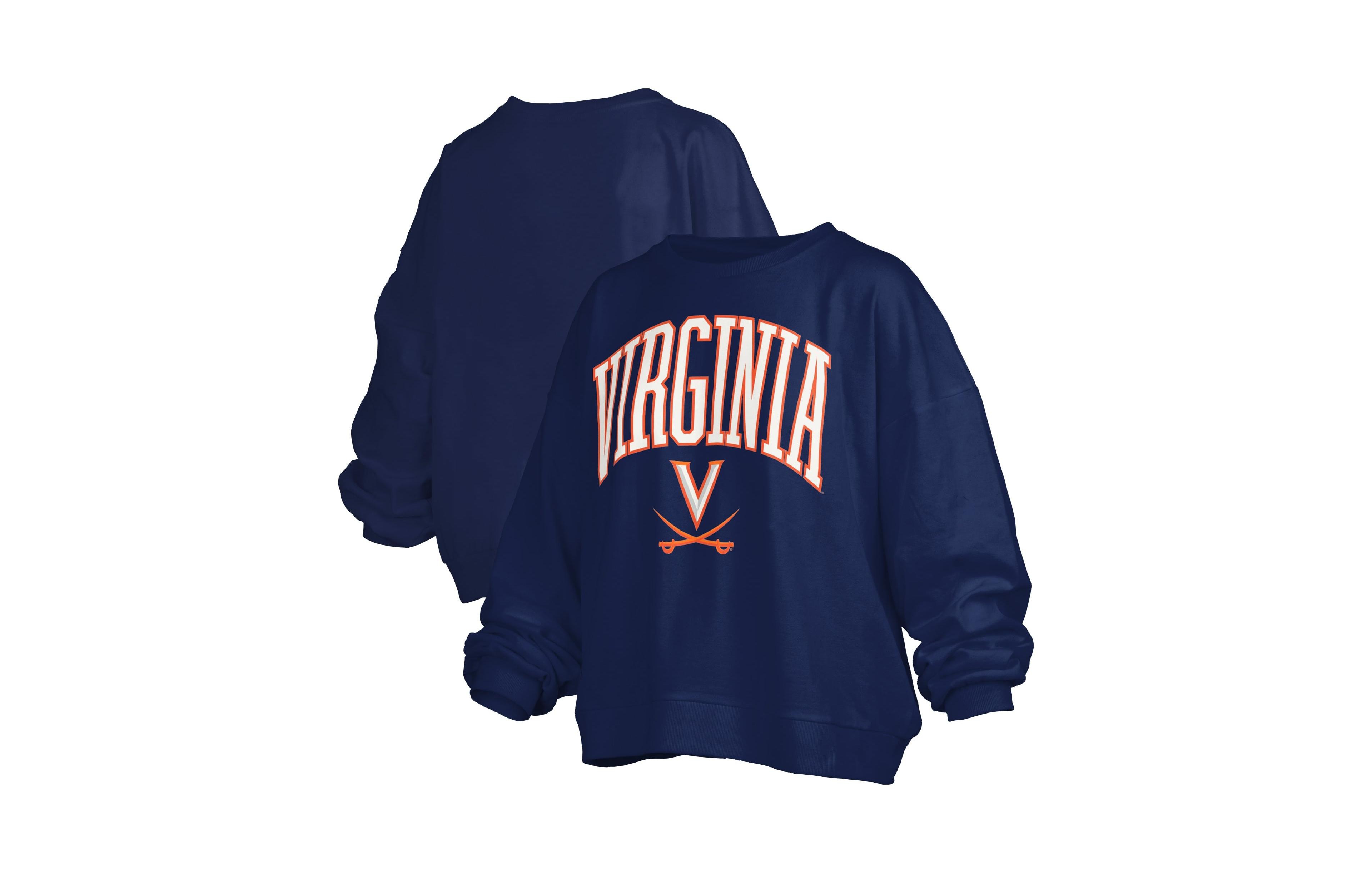 Pressbox Women's Navy Virginia Cavaliers Oversized Janise Arch Over Logo Fleece Sweatshirt