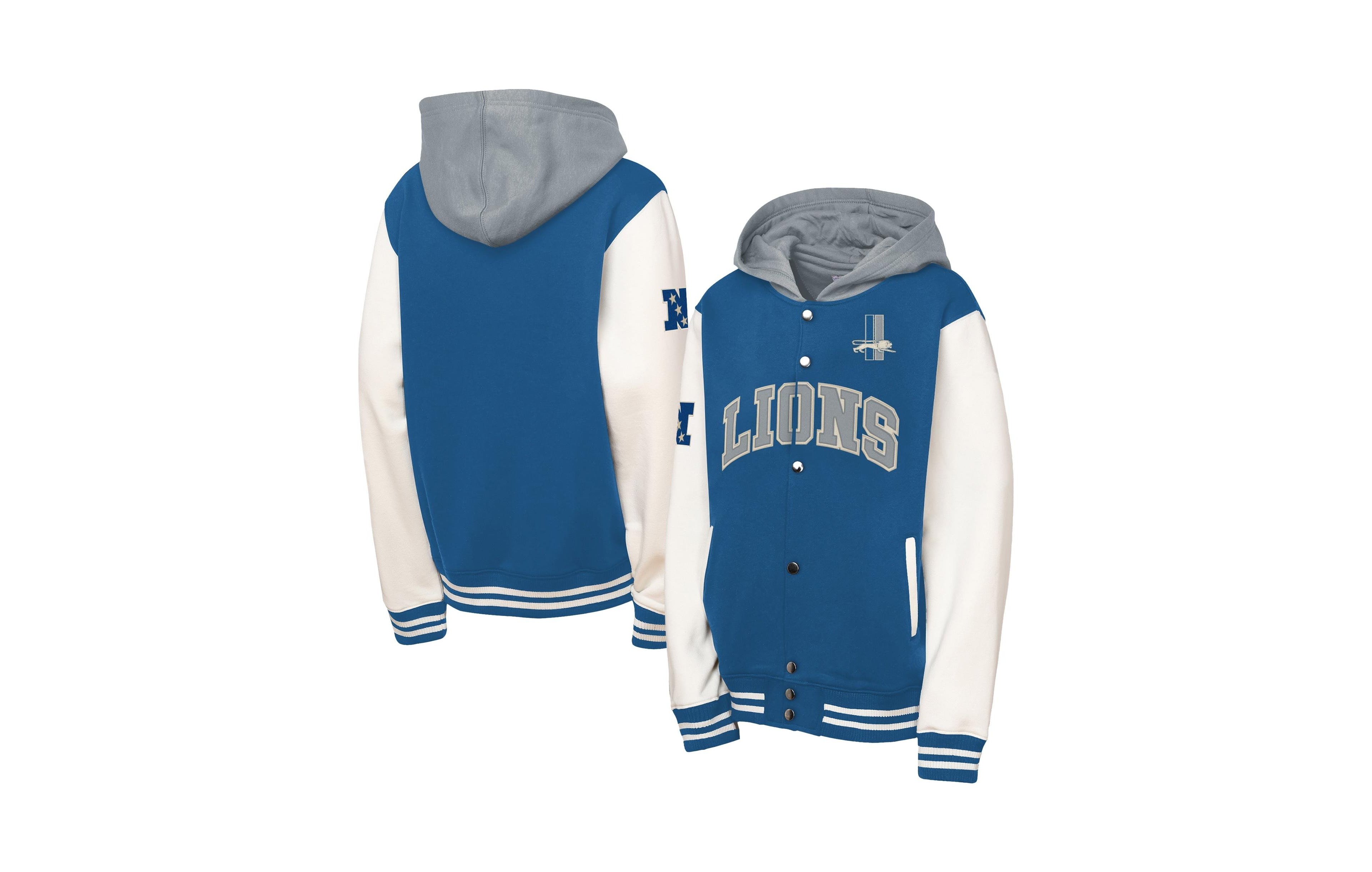 Mitchell & Ness Big Boys' and Girls' Blue Detroit Lions Court Side Fleece Full Snap Jacket