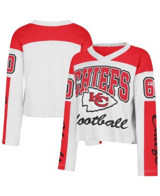 Women's White Kansas City Chiefs Exclamation Metro V-Neck Long-Sleeve Jersey