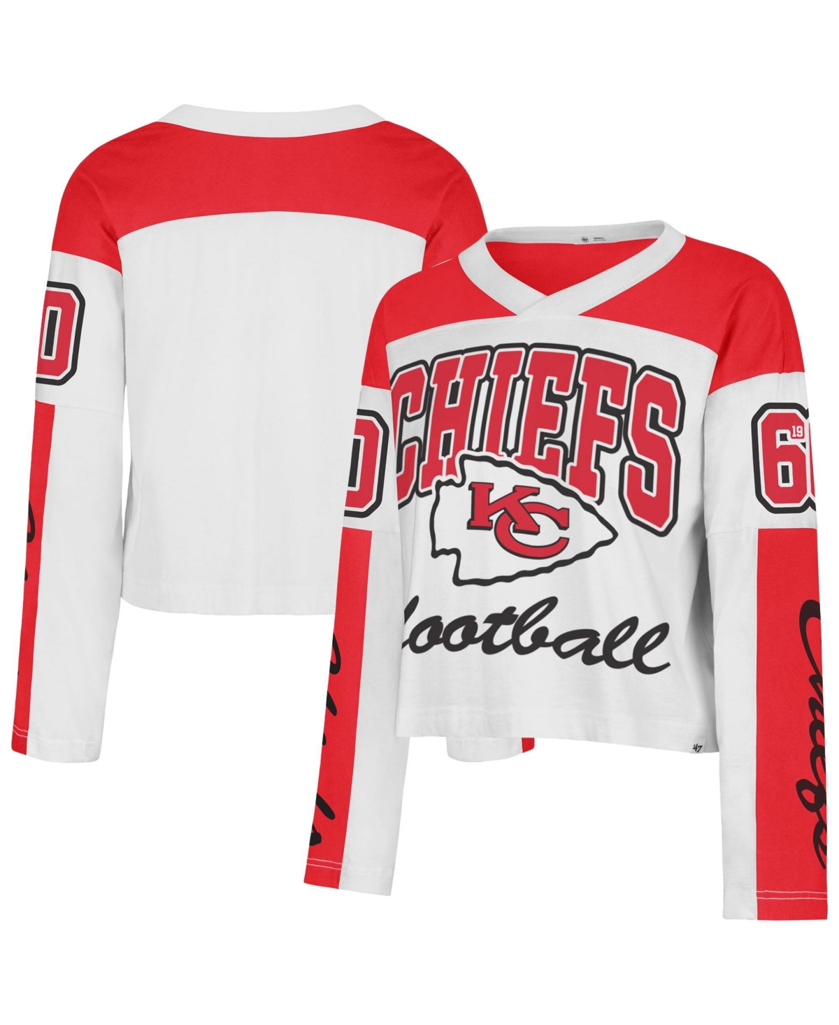 '47 Brand Women's White Kansas City Chiefs Exclamation Metro V-Neck Long-Sleeve Jersey - White