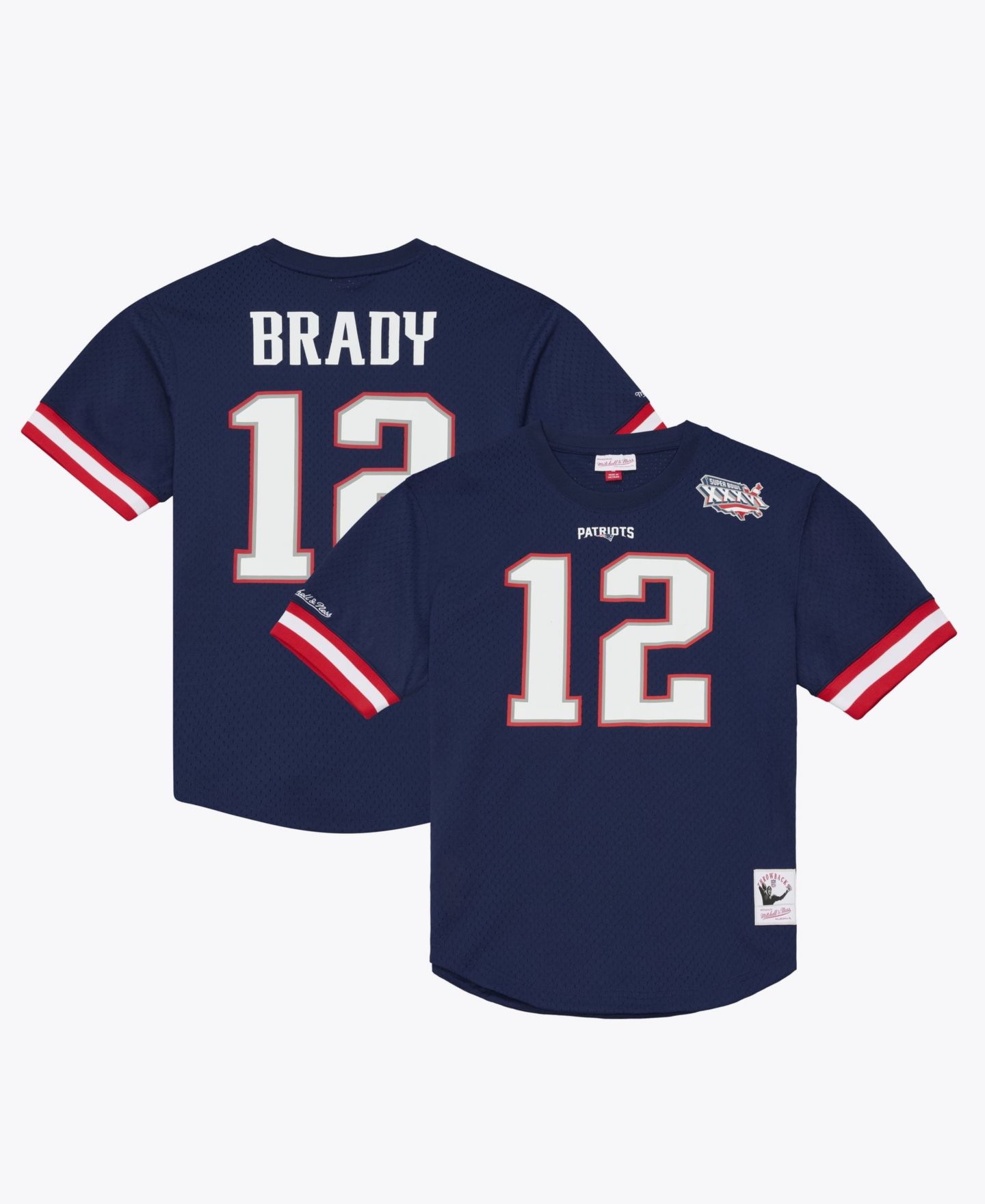 Мужской топ Mitchell & Ness Tom Brady Navy New England Patriots Retired Player Name & Number Mesh — фото 1
