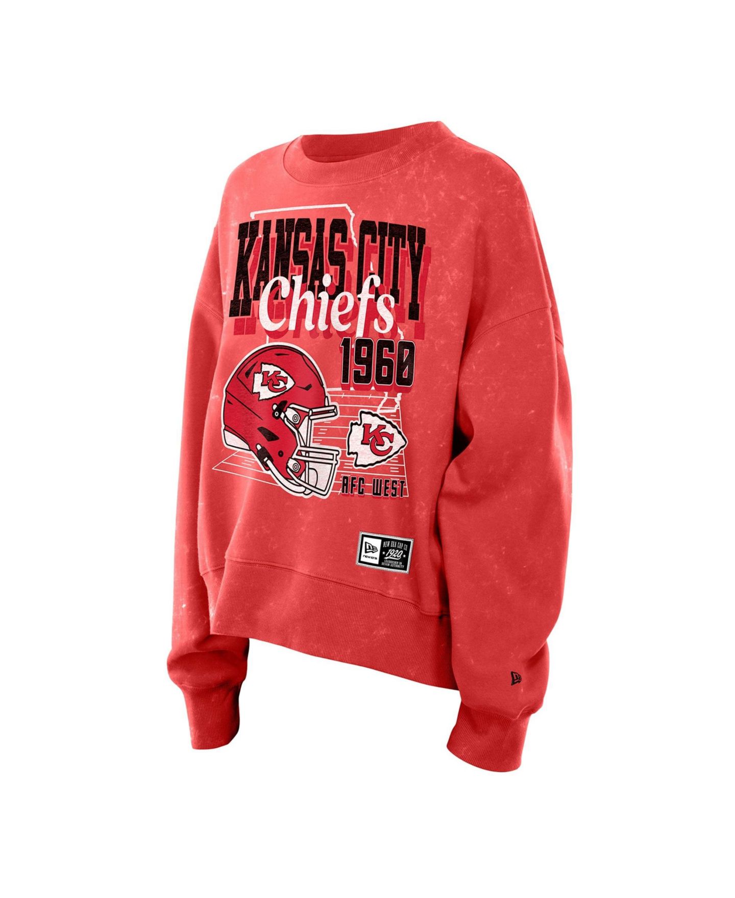 Женская толстовка New Era Red Kansas City Chiefs Throwback Mineral Wash Boxy Fleece Crewneck — фото 6