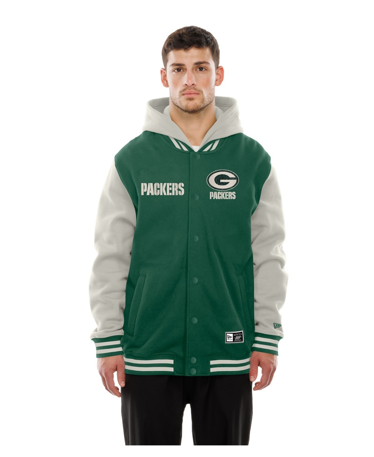 New Era Men's Green/Gray Green Bay Packers Full-Snap Fleece Hooded Jacket - Green, Cream