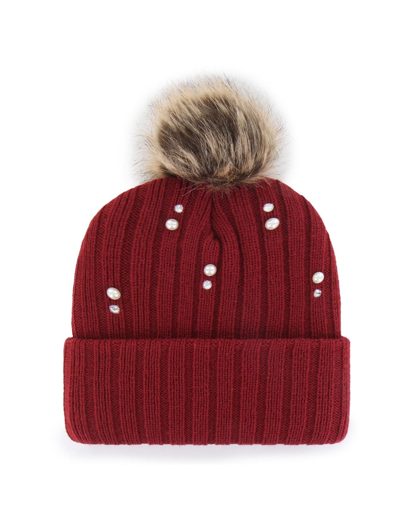 Женский головной убор '47 Brand Crimson Indiana Hoosiers Imitation Pearl Faux Fur Knit Pom Hat — фото 2