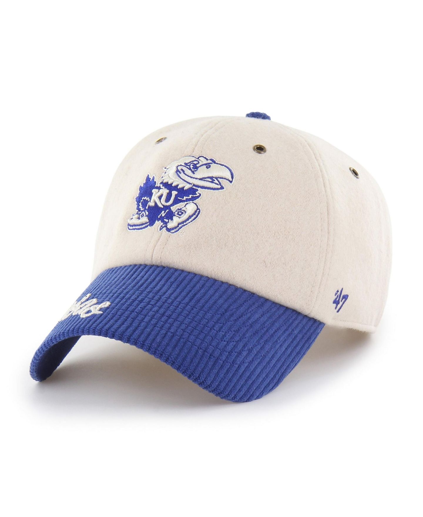 Женская кепка '47 Brand Cream/Royal Kansas Jayhawks Rope Script Clean Up Adjustable Hat — фото 2