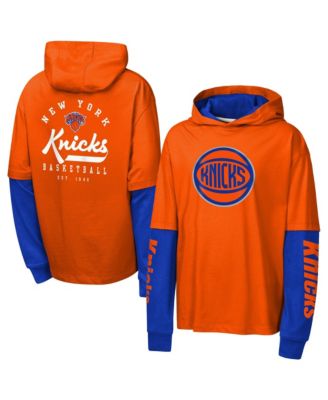 Big Boys' and Girls' Orange New York Knicks Double Nickel Oversized Pullover Hoodie
