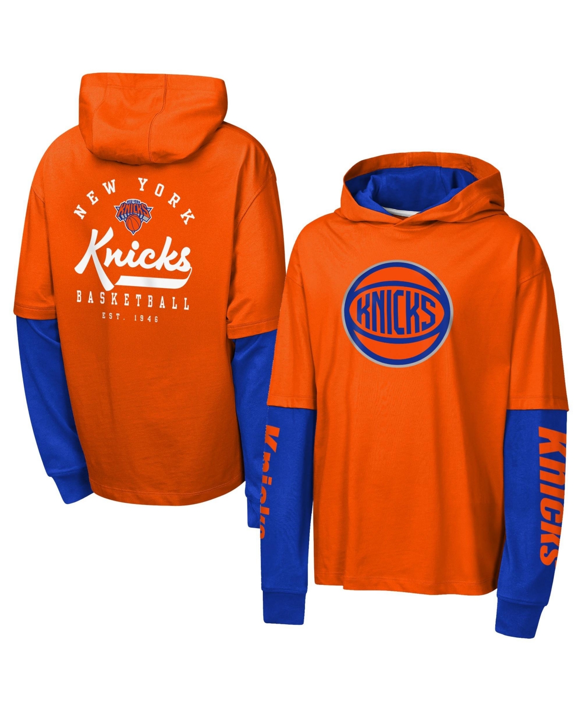 Outerstuff Big Boys' and Girls' Orange New York Knicks Double Nickel Oversized Pullover Hoodie - Orange