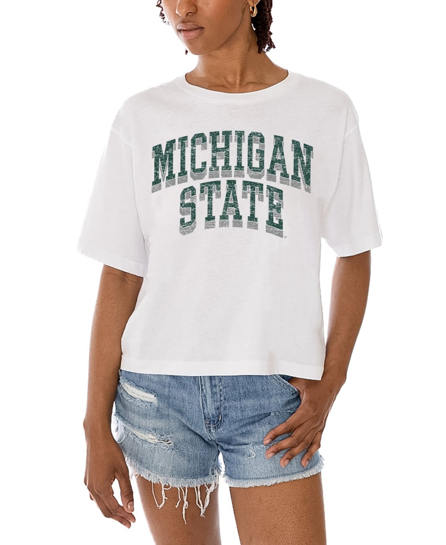 Женская футболка Gameday Couture White Michigan State Spartans Claim To Fame Boxy Cropped — фото 2