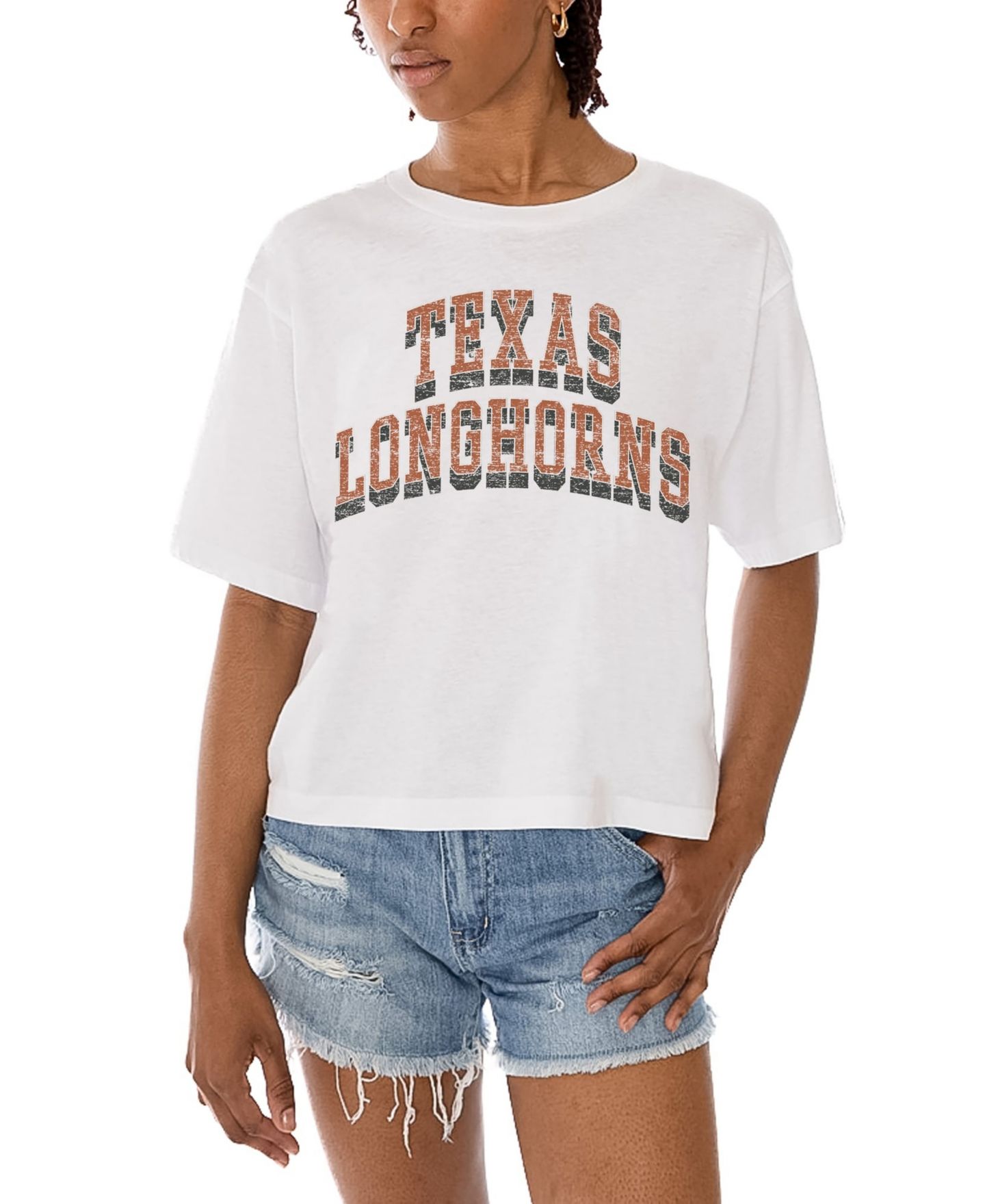 Женская футболка Gameday Couture White Texas Longhorns Claim To Fame Boxy Cropped — фото 2