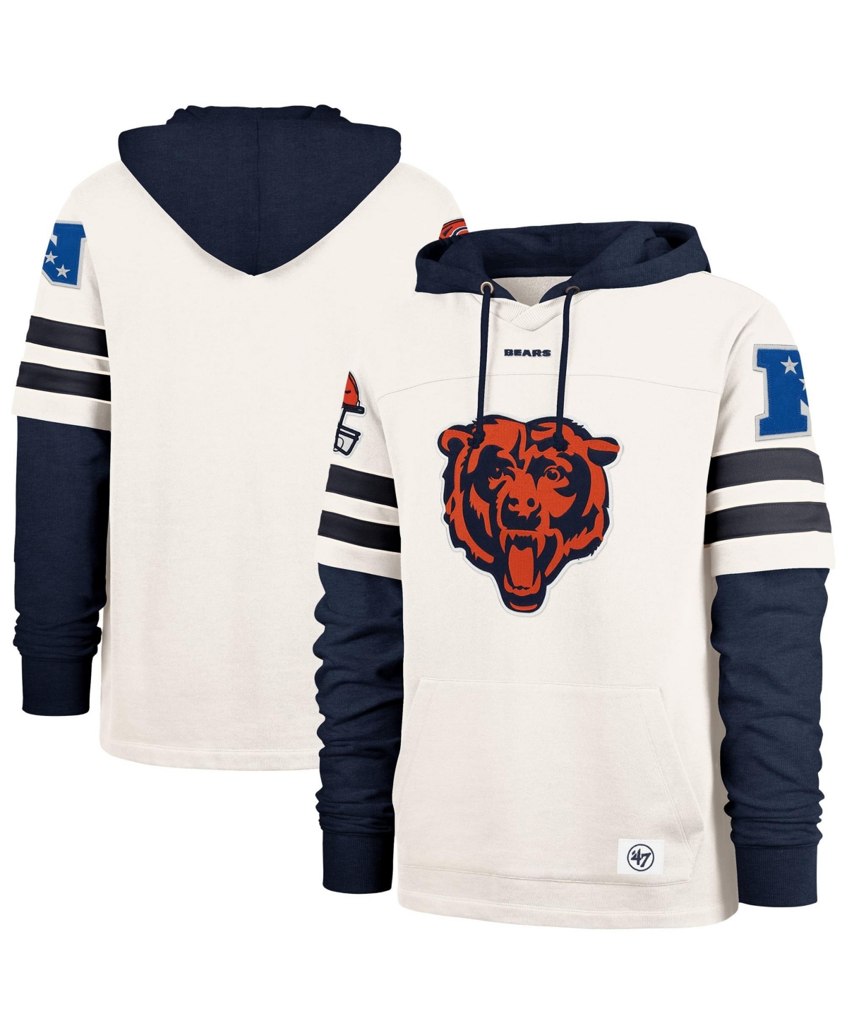 '47 Brand Men's Cream Chicago Bears Cornerback Pullover Hoodie - Cream, Navy