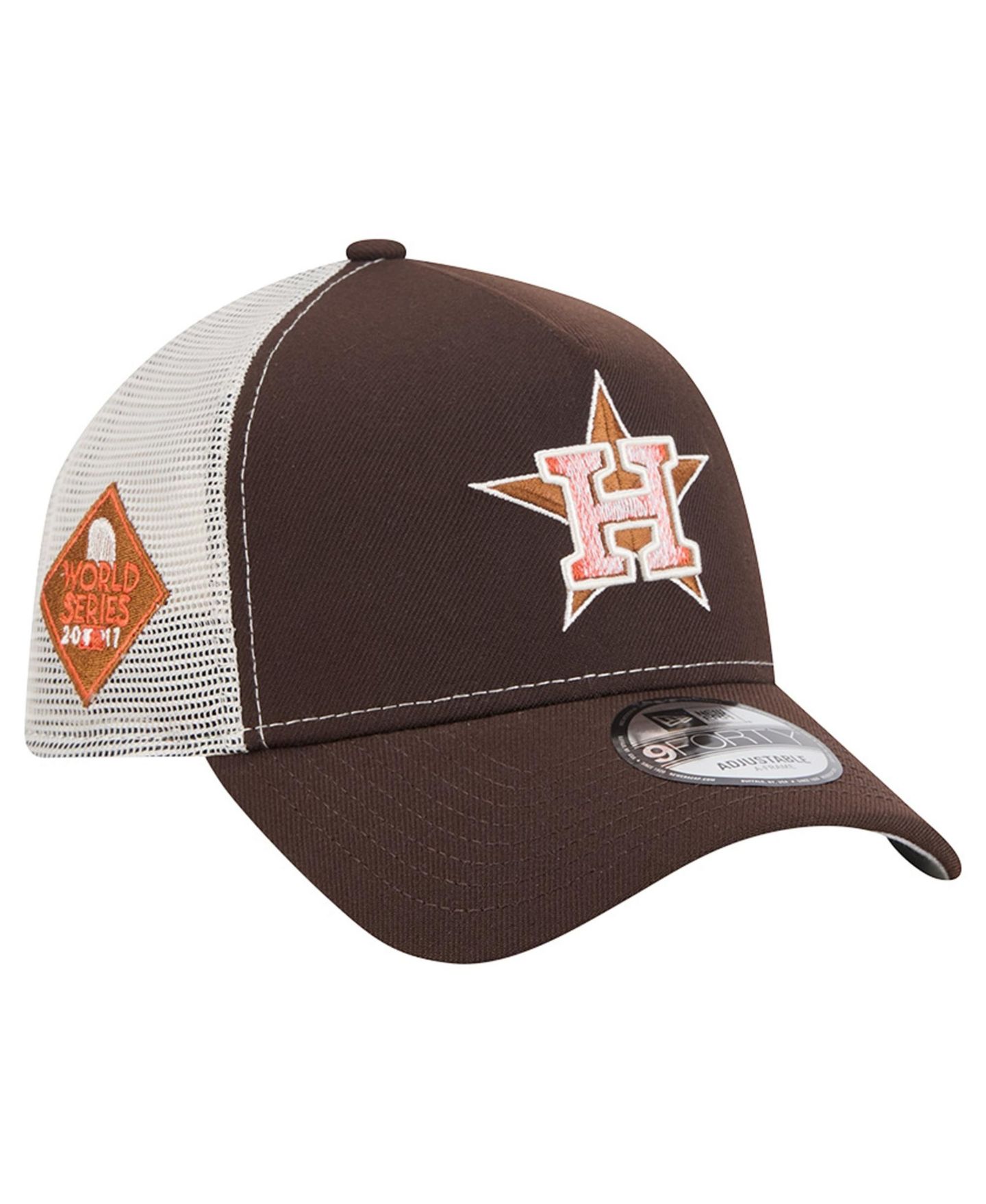 Мужская кепка New Era Brown Houston Astros Pumpkin Spice 9FORTY A-Frame Adjustable Trucker Hat — фото 1