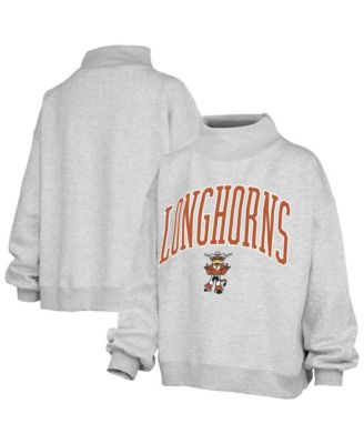 Women's Ash Texas Longhorns Oversized Slogan Fleece Mock Neck Sweatshirt