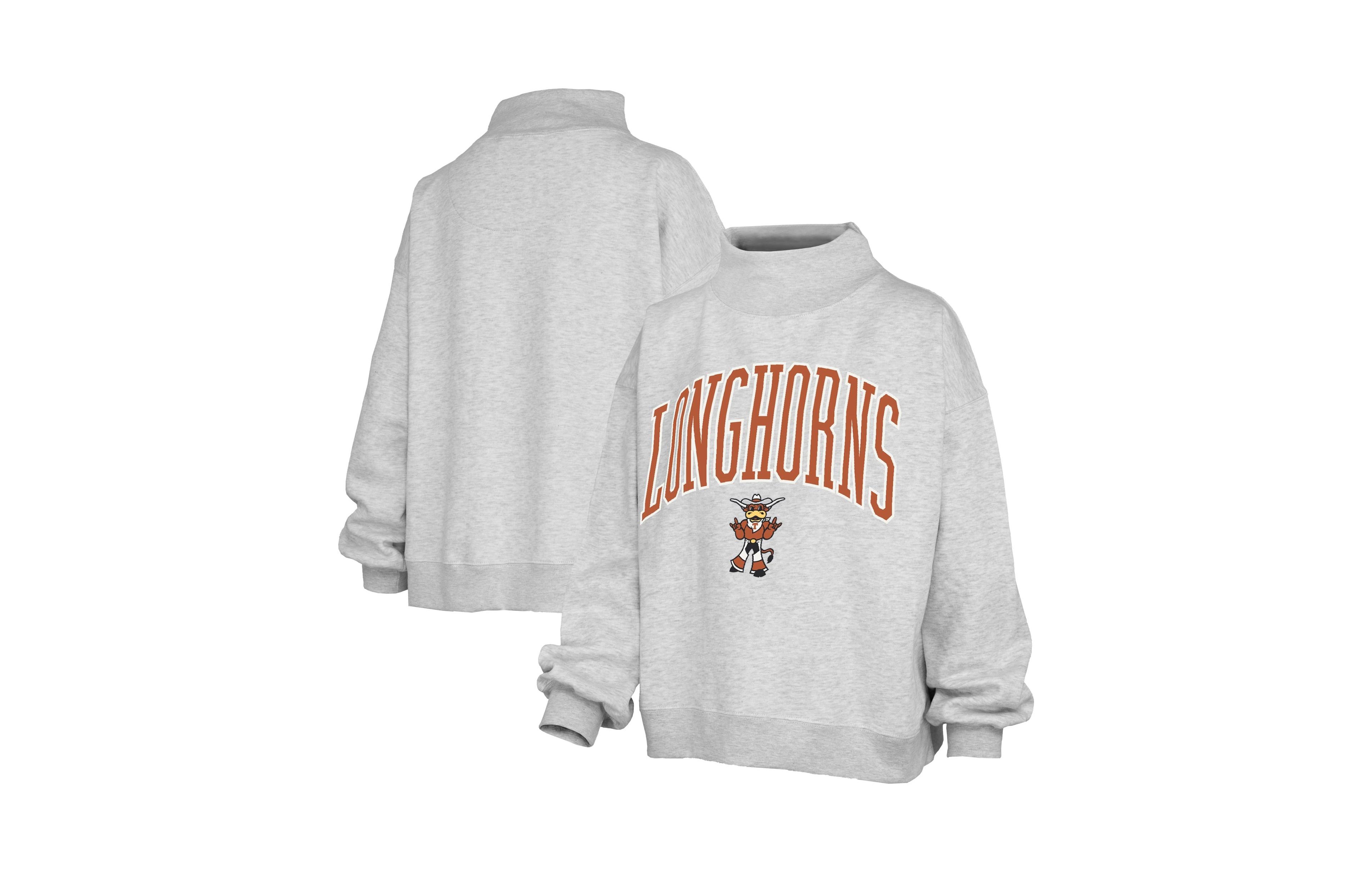 Pressbox Women's Ash Texas Longhorns Oversized Slogan Fleece Mock Neck Sweatshirt