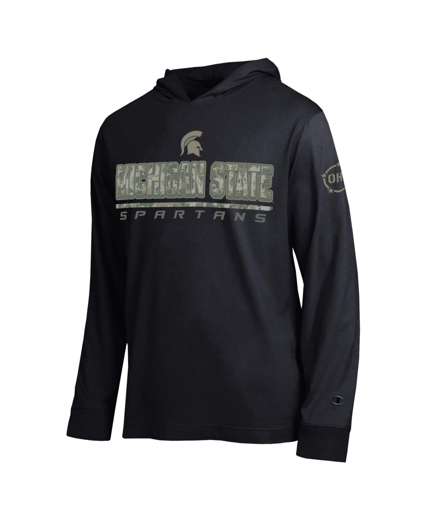 Мужская футболка Champion Black Michigan State Spartans Operation Hat Trick Camo Script Hooded Long-Sleeve — фото 2