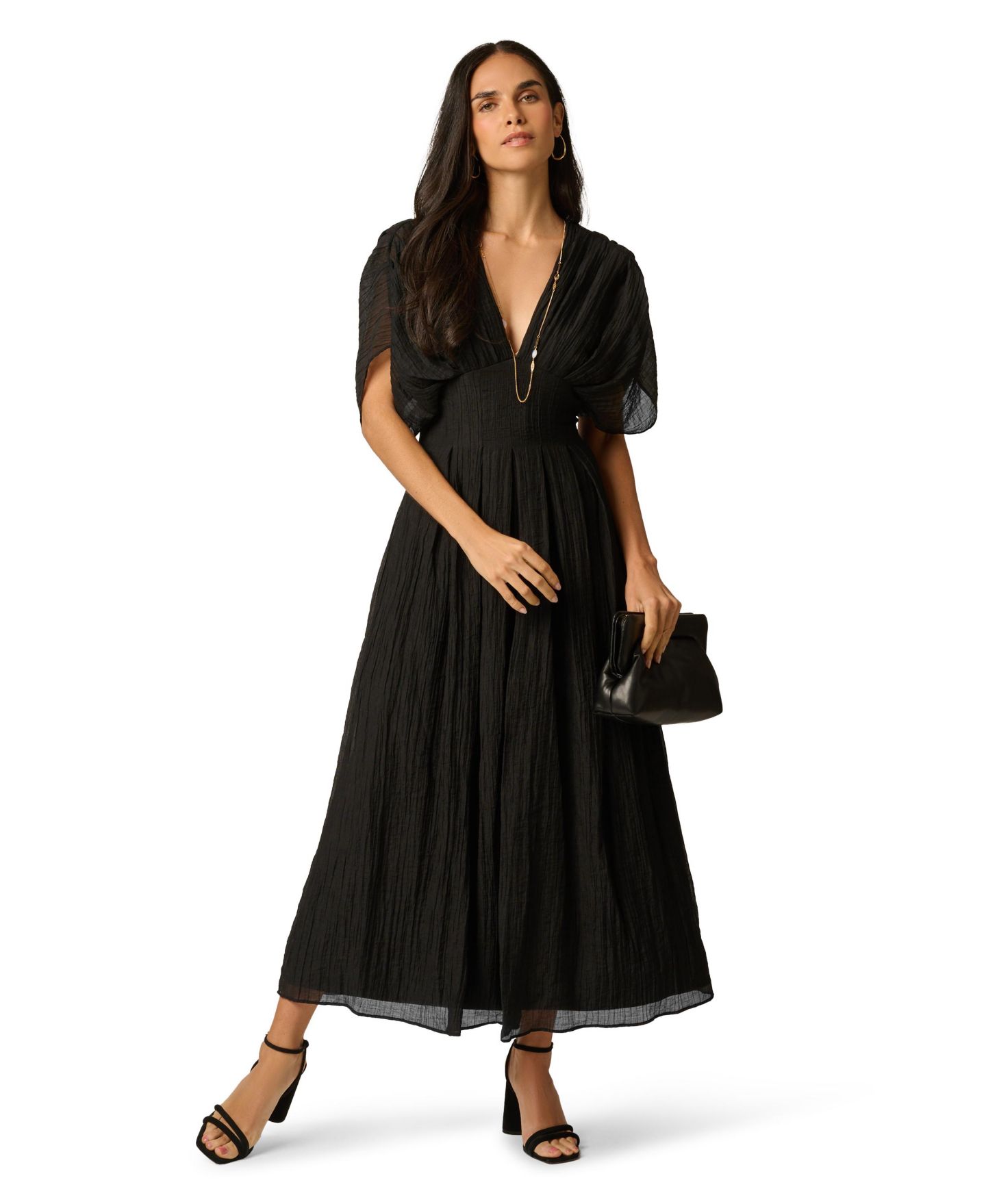 Женское платье Adrianna Papell Crinkle Organdy A-Line Little Black Midi, цвет: Чёрный — фото 2