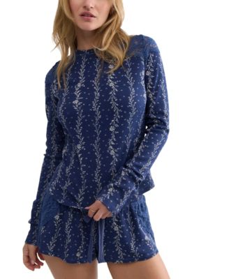 Women's Made You Blush Layer Long-Sleeve Lace Shoulder Panels Sleep Top