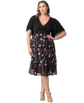 Plus Size Lillian Embroidered Mesh Midi Cocktail Dress