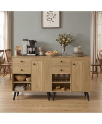 Buffet Cabinets Set of 2, 31 In Sideboard with Drawers, Open Cubbies and Doors, Anti-Tip