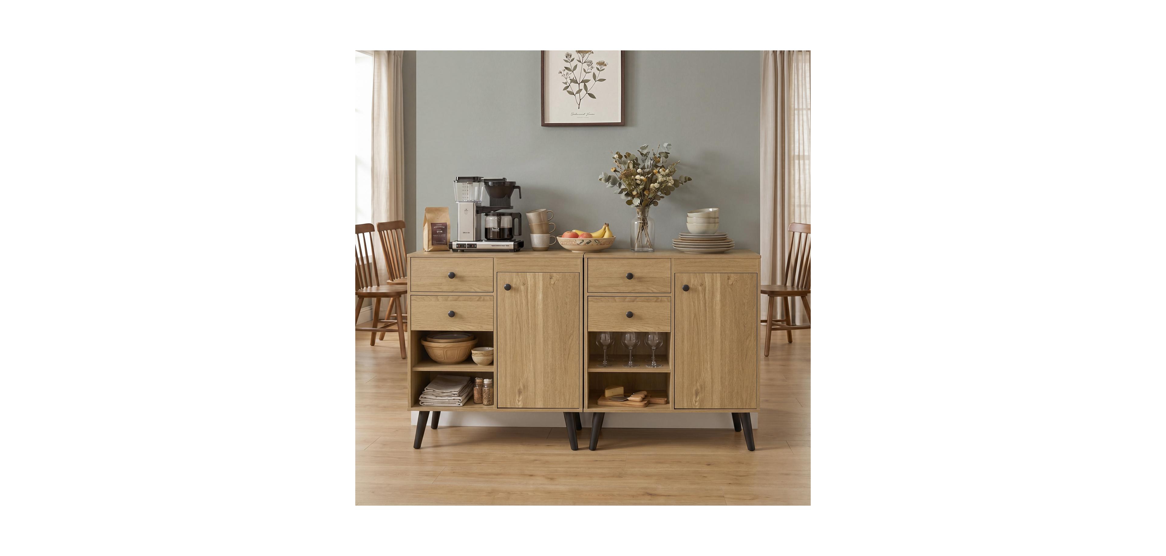 Boyel Living Buffet Cabinets Set of 2, 31 In Sideboard with Drawers, Open Cubbies and Doors, Anti-Tip