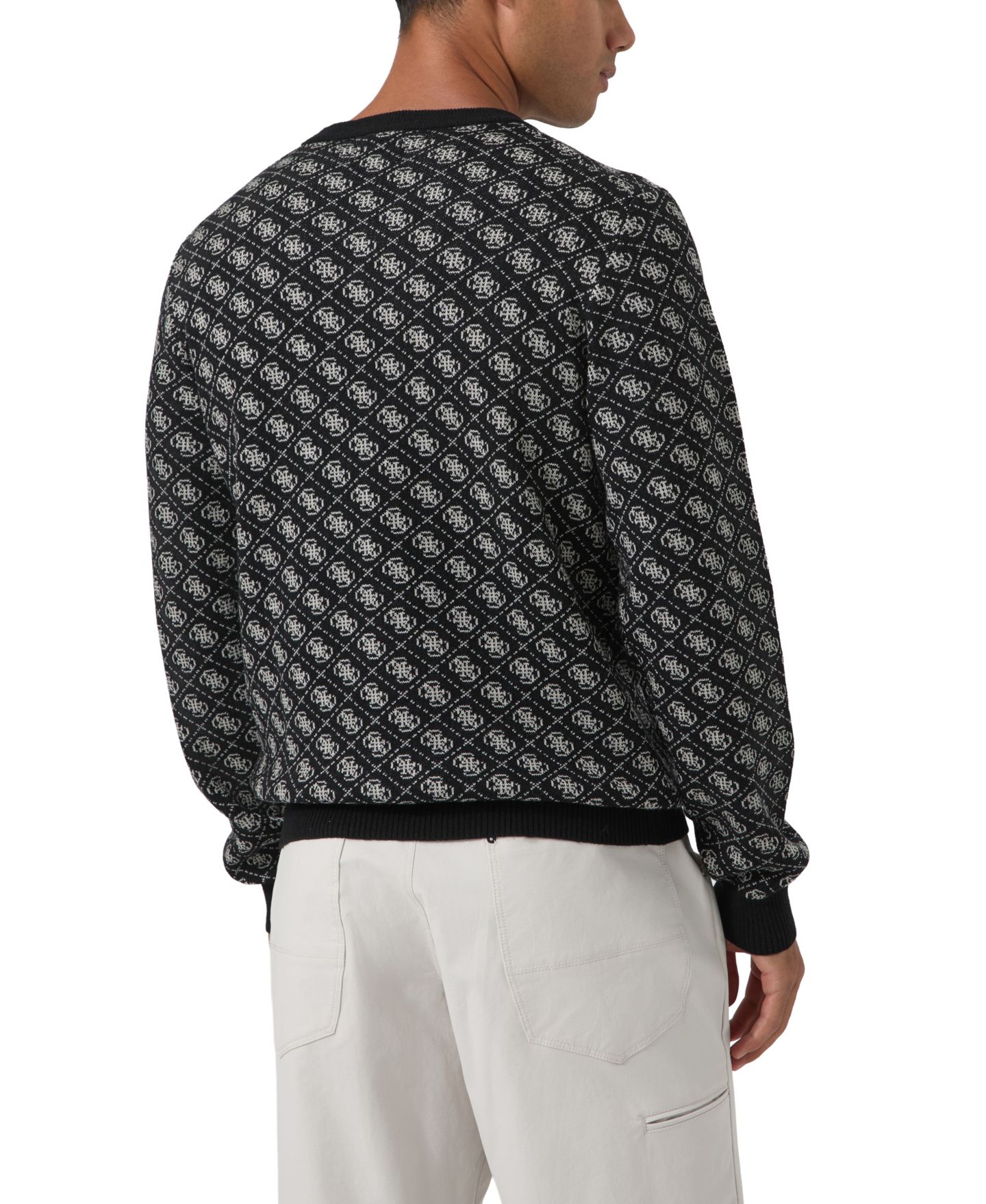 Мужской свитер GUESS Alan Crewneck Jacquard Regular-Fit, цвет: Угольно-чёрный разноцветный — фото 4