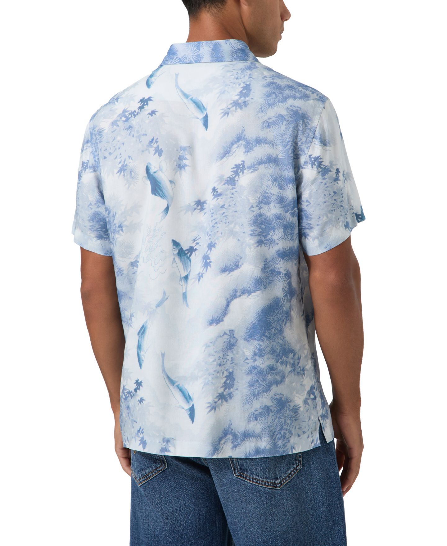 Мужская рубашка GUESS Naru River Camp-Collar Floral-Print Short-Sleeve, цвет: С принтом синий — фото 4