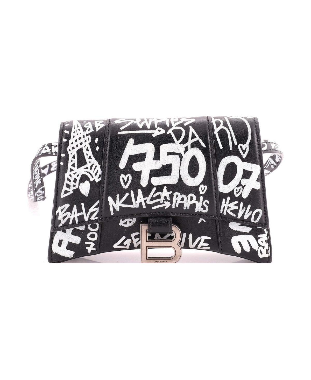 Pre-Owned Balenciaga Xs Hourglass Belt Bag Printed Leather - Black
