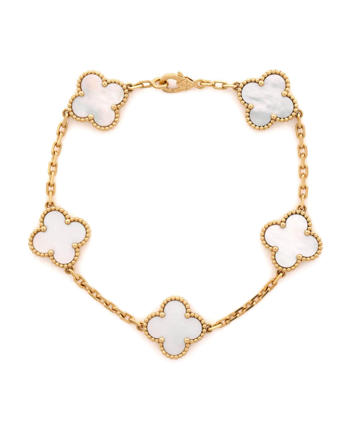 Pre-Owned Van Cleef & Arpels Vintage Alhambra 5 Motifs Mother-of-Pearl Bracelet in 18k Yellow Gold - 18k yellow gold