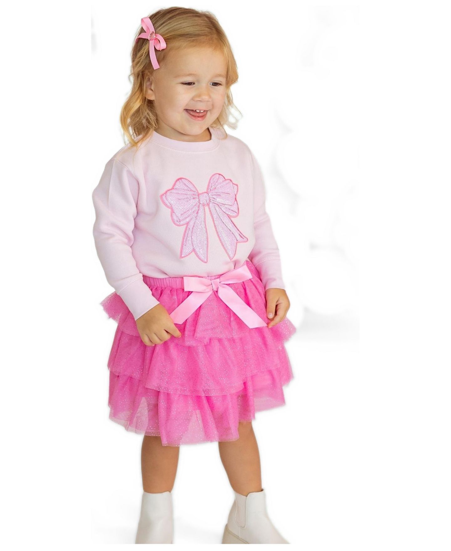 Толстовка Sweet Wink Sequin Bow Patch Crewneck Long-Sleeve для девочек-малышей, цвет: Розовый — фото 2