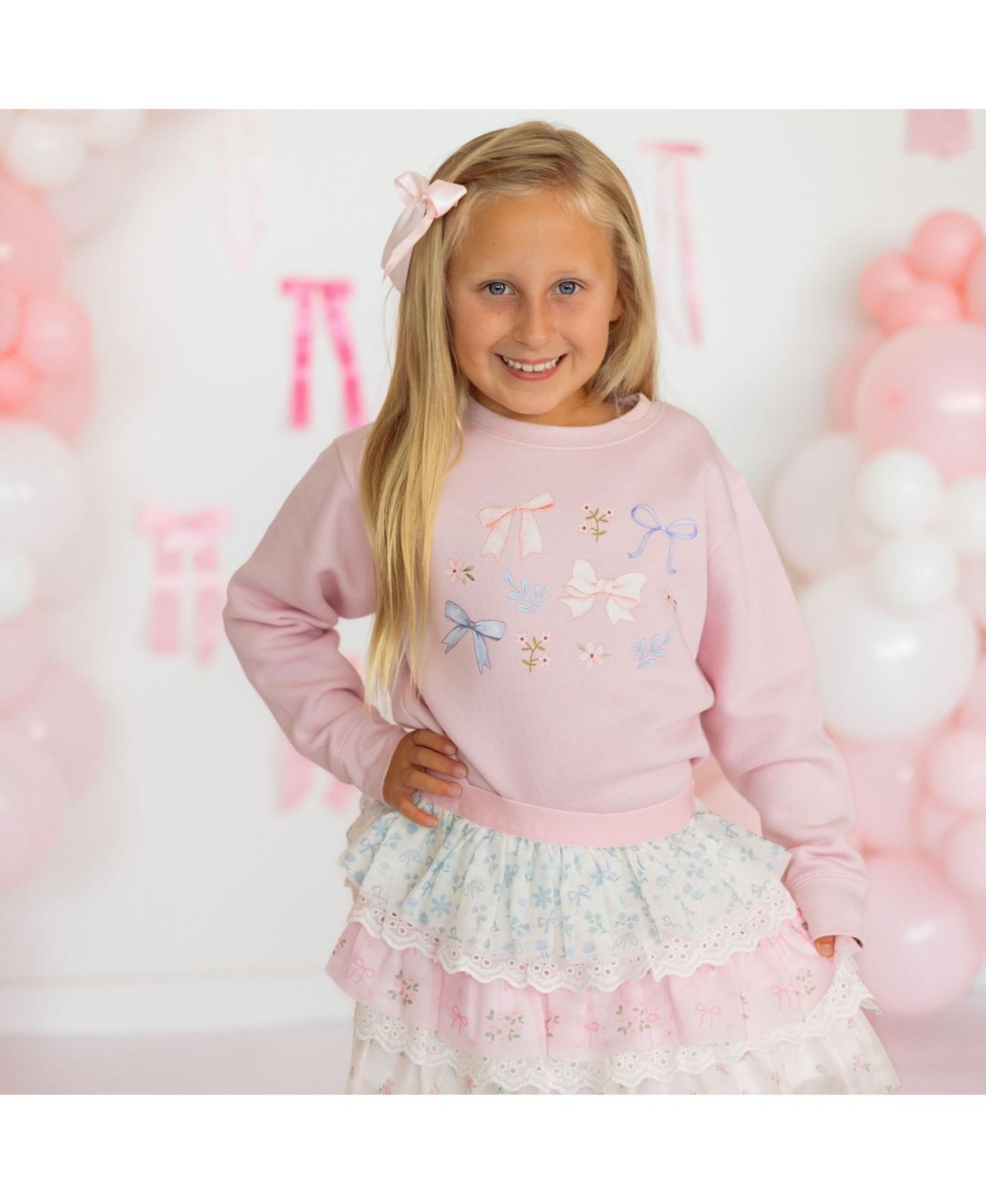 Толстовка Sweet Wink Floral and Bow Watercolor Crewneck для девочек, цвет: Розовый — фото 4